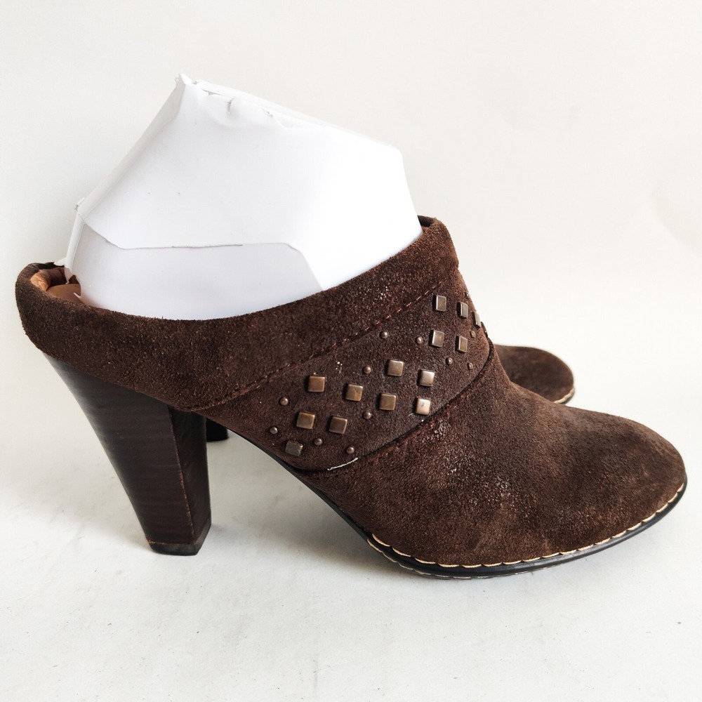 Sofft Clogs Mules Size 8.5 Studded Boho Laurel Suede Leather 3.5"‎ Block Heel